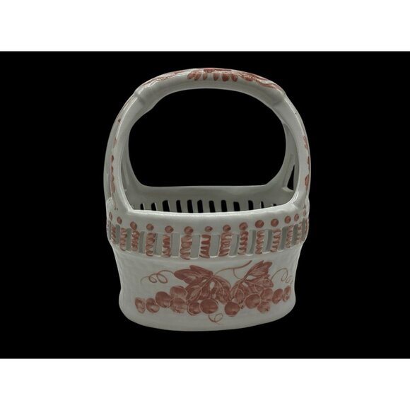 Nora Fenton Designs Ceramic White and Pink Basket Grape Pattern Made in Thailand - Picture 2 of 16